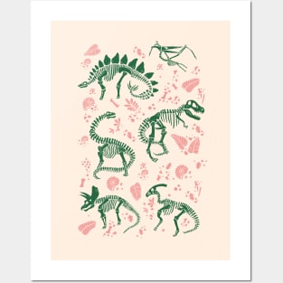 Excavated Fossils in Emerald and Rose Posters and Art